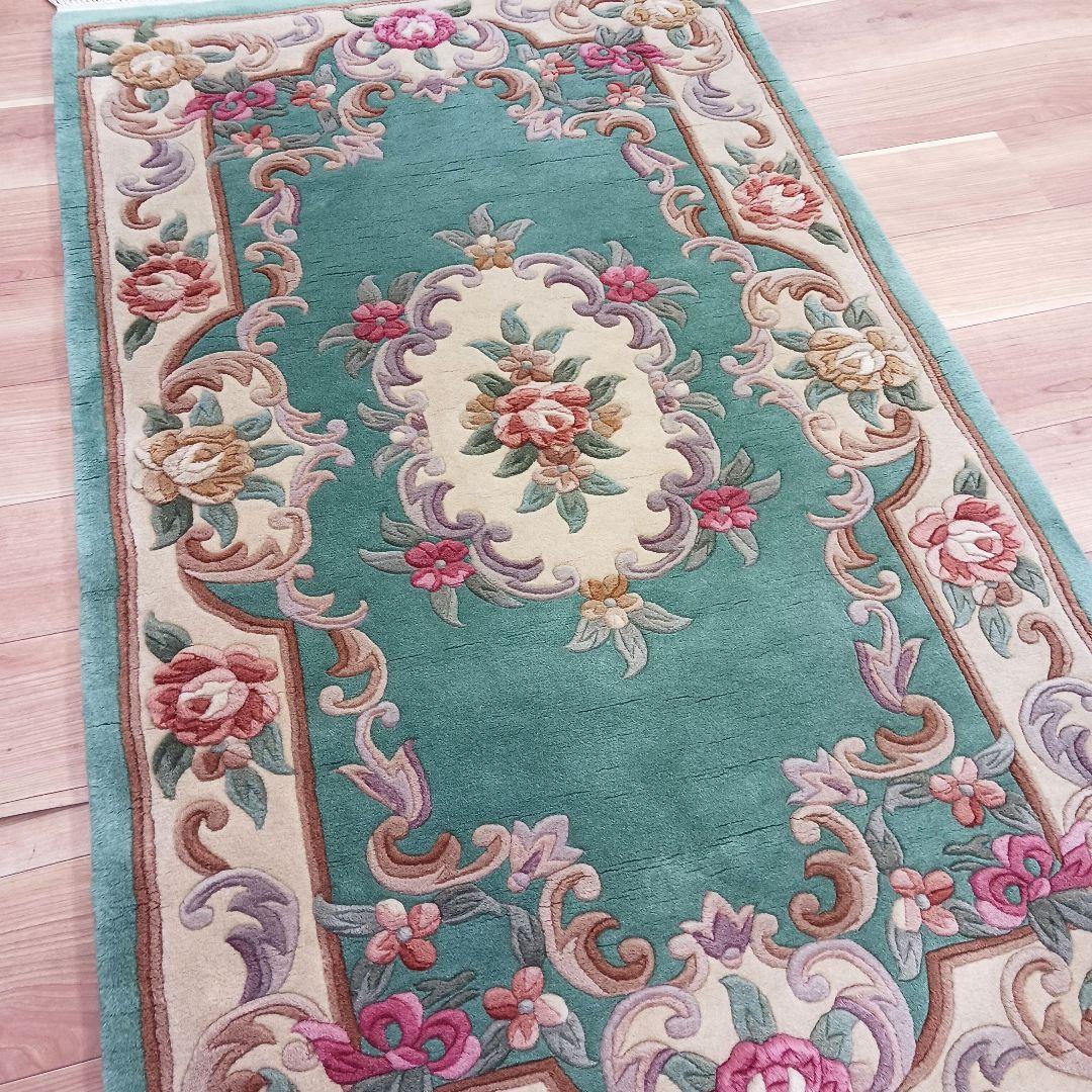 専用Y2690-3 高級中国段通 ウール100% ハンドカット 153×91㎝ 高級手織りウール 天津緞通 150段 69×122cm | ラグマット・玄関マット