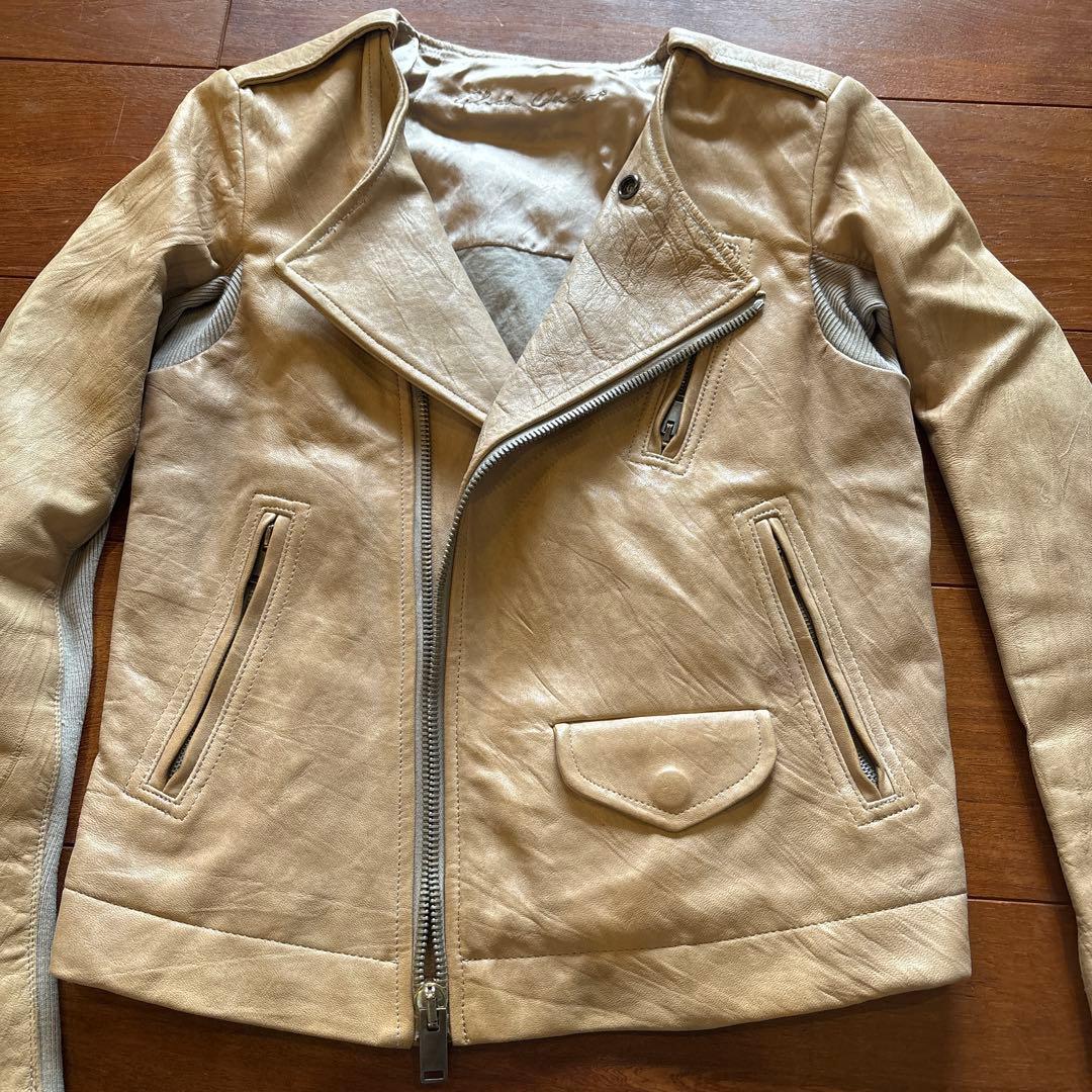 Rick owens リックオウエンス レザージャケット ベージュライダース　s RICK OWENS Leather biker jacket | NET-A-PORTER