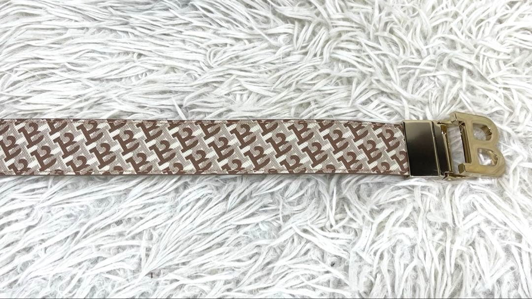 極美品‼️ BALLY リバーシブルベルト ロゴ金具 ゴールド金具 総柄 B