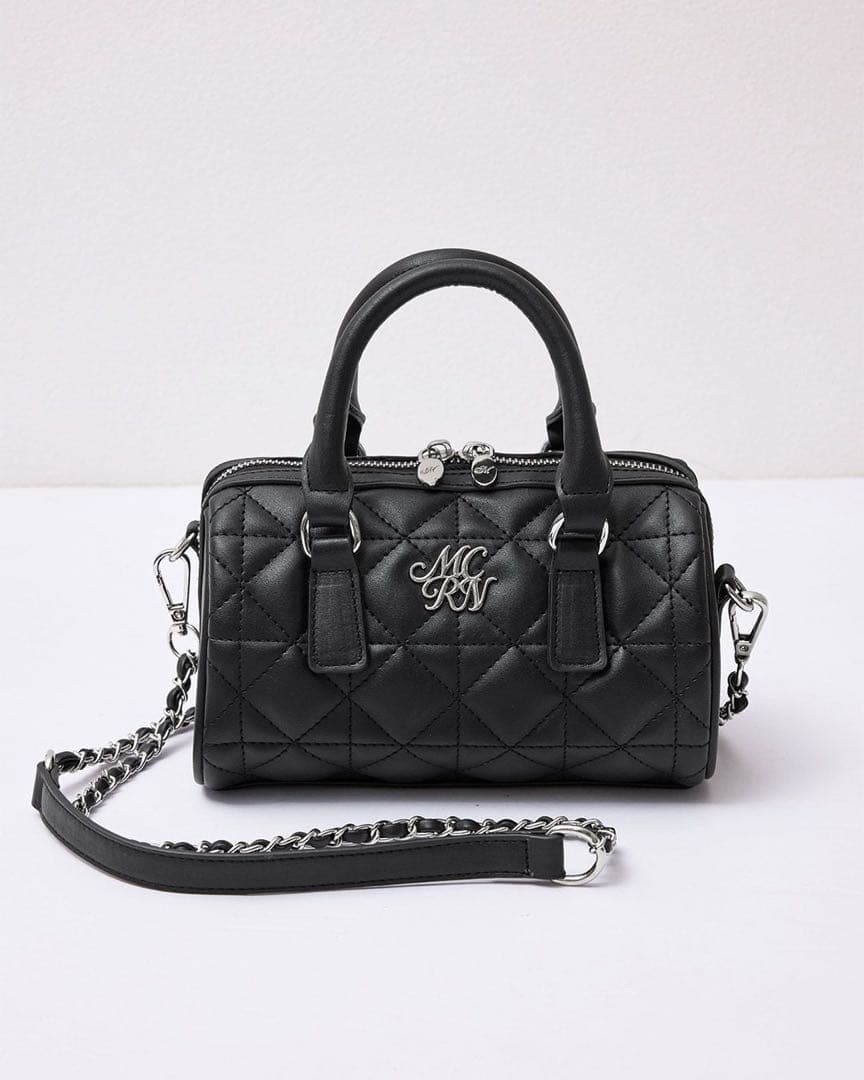 ミシェルマカロン キルティング ミニボストン バッグ ブラック 黒