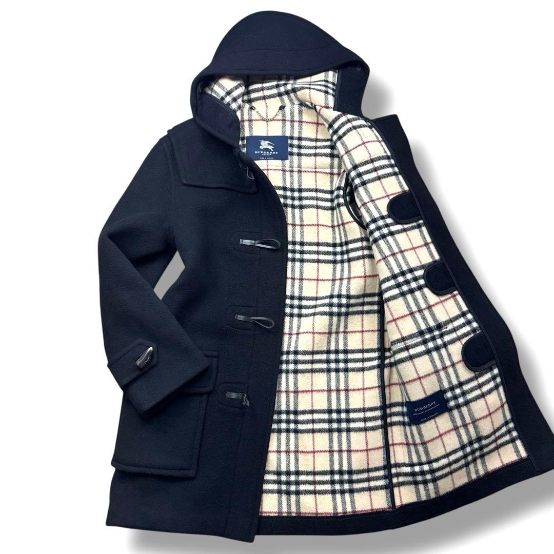 美品 バーバリー ロンドン ダッフルコート ノバチェック トグル 英国製 黒 BURBERRY - 本物 現行タグ 極美品 バーバリー レザー切替 ノバチェック
