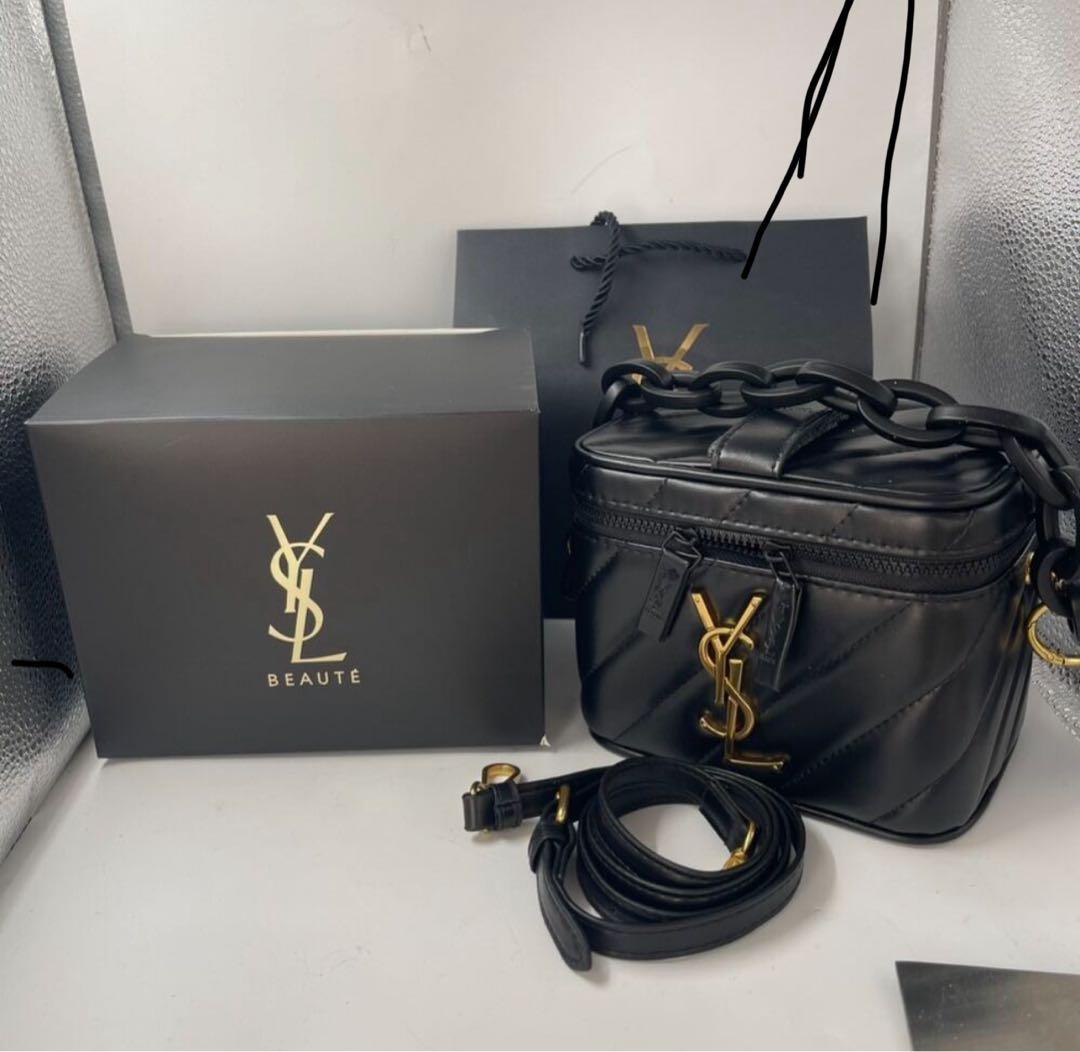 Yves Saint Laurent ショルダーバッグ ノベルティ Yves Saint Laurent Novelty Tote Bag Black Gold Embroidery Logo
