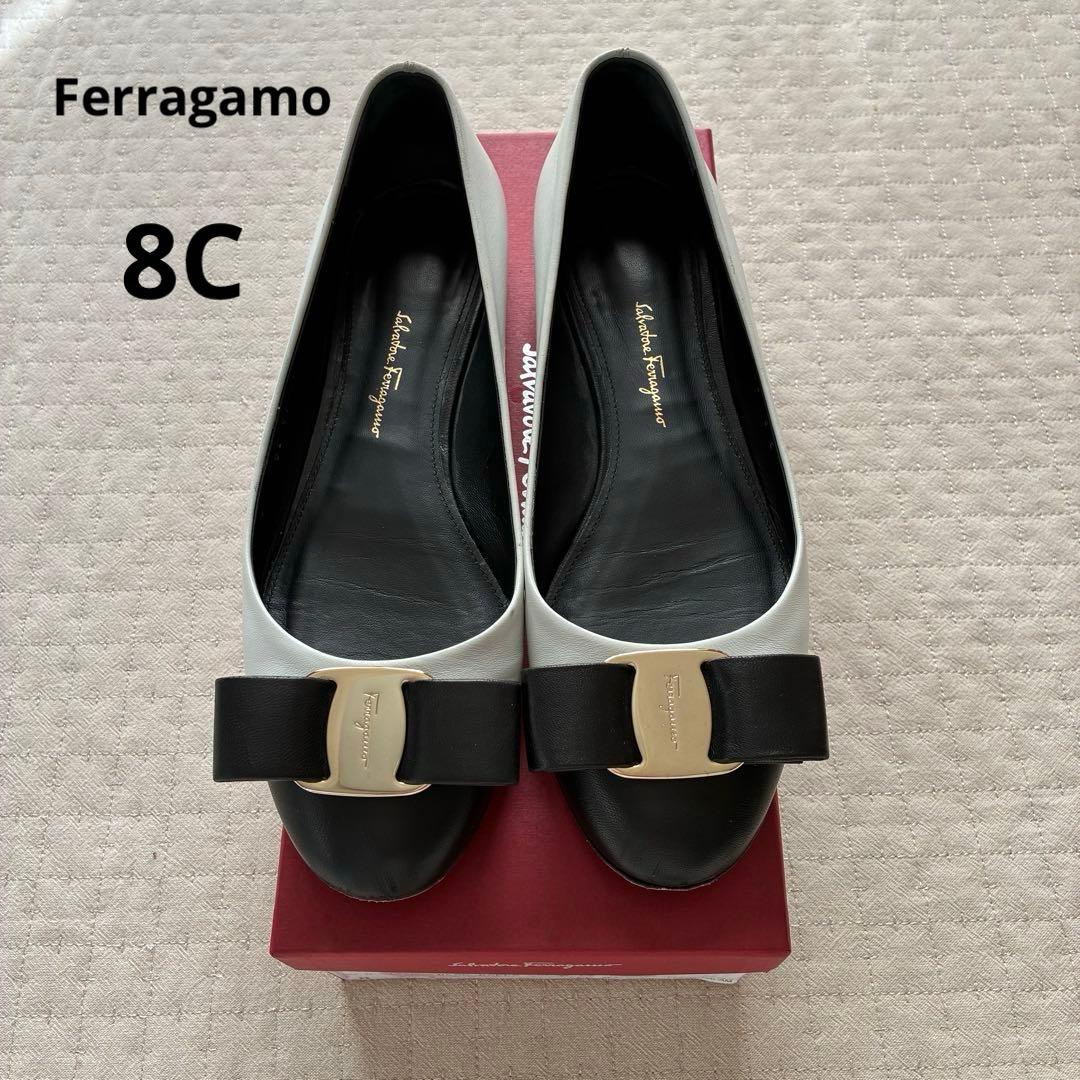 FERRAGAMO　フェラガモ　ヴァラリボン　バイカラー　フラット　パンプス FERRAGAMO フェラガモ ヴァラリボン バイカラー フラット パンプス