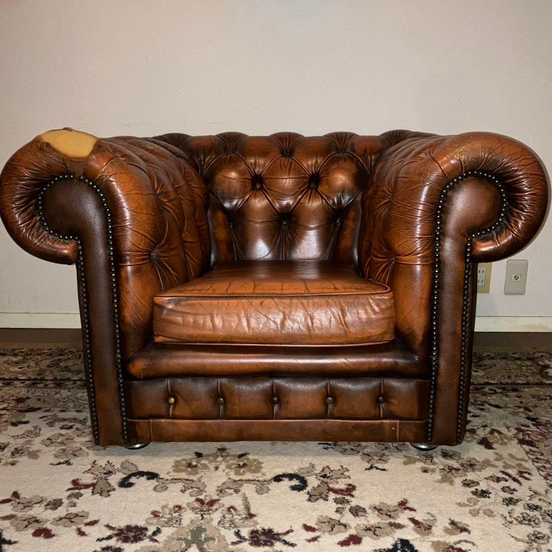 チェスターフィールド本革ソファ1人掛け英国調アンティーク ソファ 1人掛け 総革 本革 レザー ソファー チェスターフィールド 高級