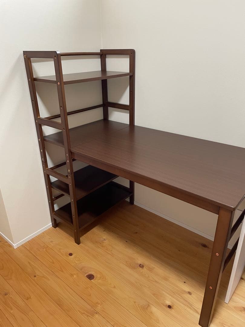 値下げ！　棚付き　デスク 爆買 値下げ パソコンデスク デスク ラック付き 幅110 奥行53 木目調
