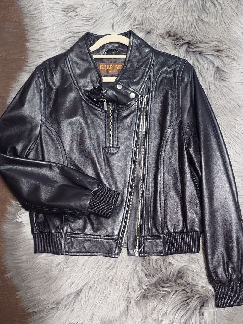 BALMAIN　バルマン　ラムレザー　ジップ　ライダース 未使用 BALMAIN（バルマン） ライダースジャケット ラムレザー BLK メンズ