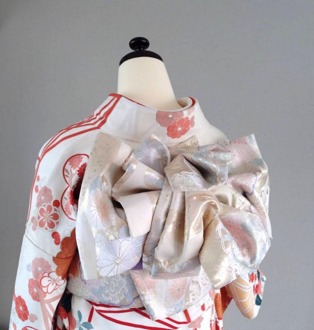 一部式 振袖用作り帯 雪輪に花 十三参りにも 作り帯付け帯 胴巻き～90