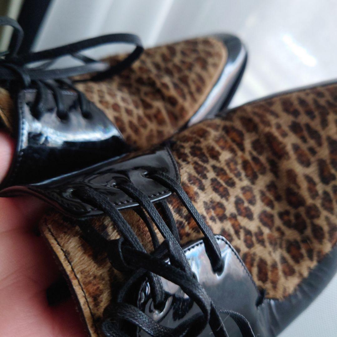 セリーヌ39（25.5）レオパードハラコポニーヘア切替パテントレザー