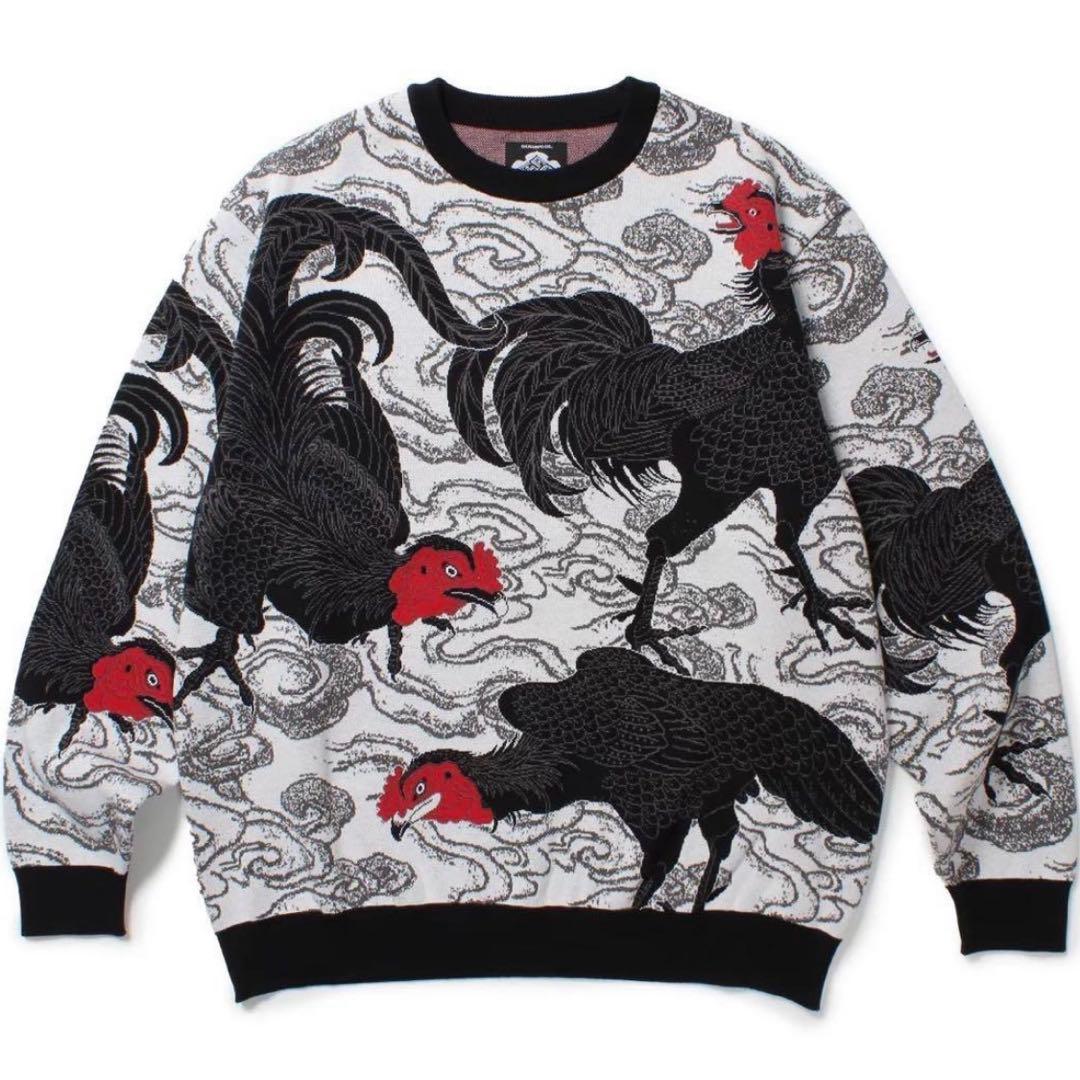 GAKKIN BUDSPOOL 渦軍鶏 ニットセーター 舐達麻 Lサイズ GAKKIN × BUDSPOOL 渦軍鶏 COTTON KNIT JACQUARD SWEATER BLACK – GXX