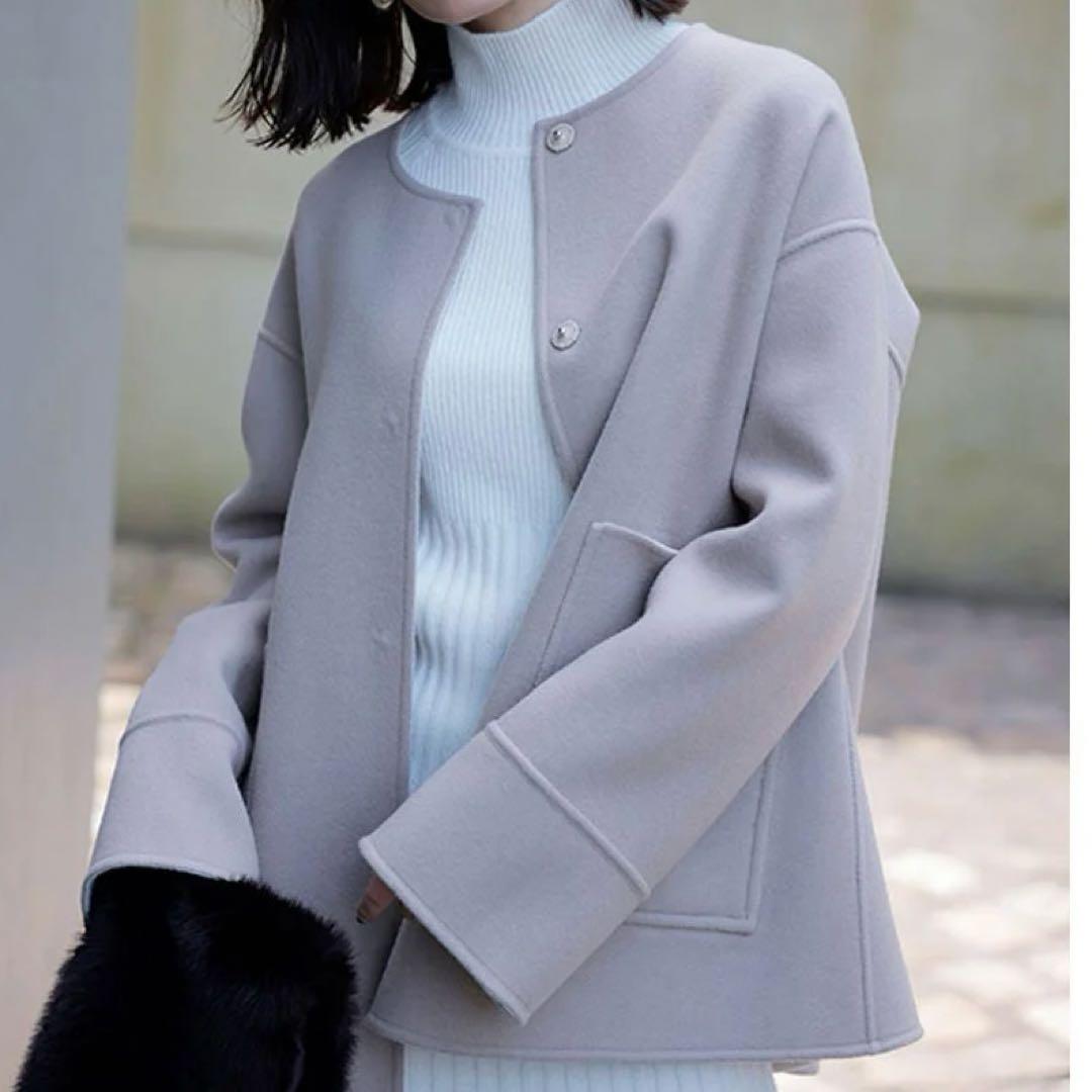 anuans♡バイカラーショートリバーコート エクリュ - メルカリ