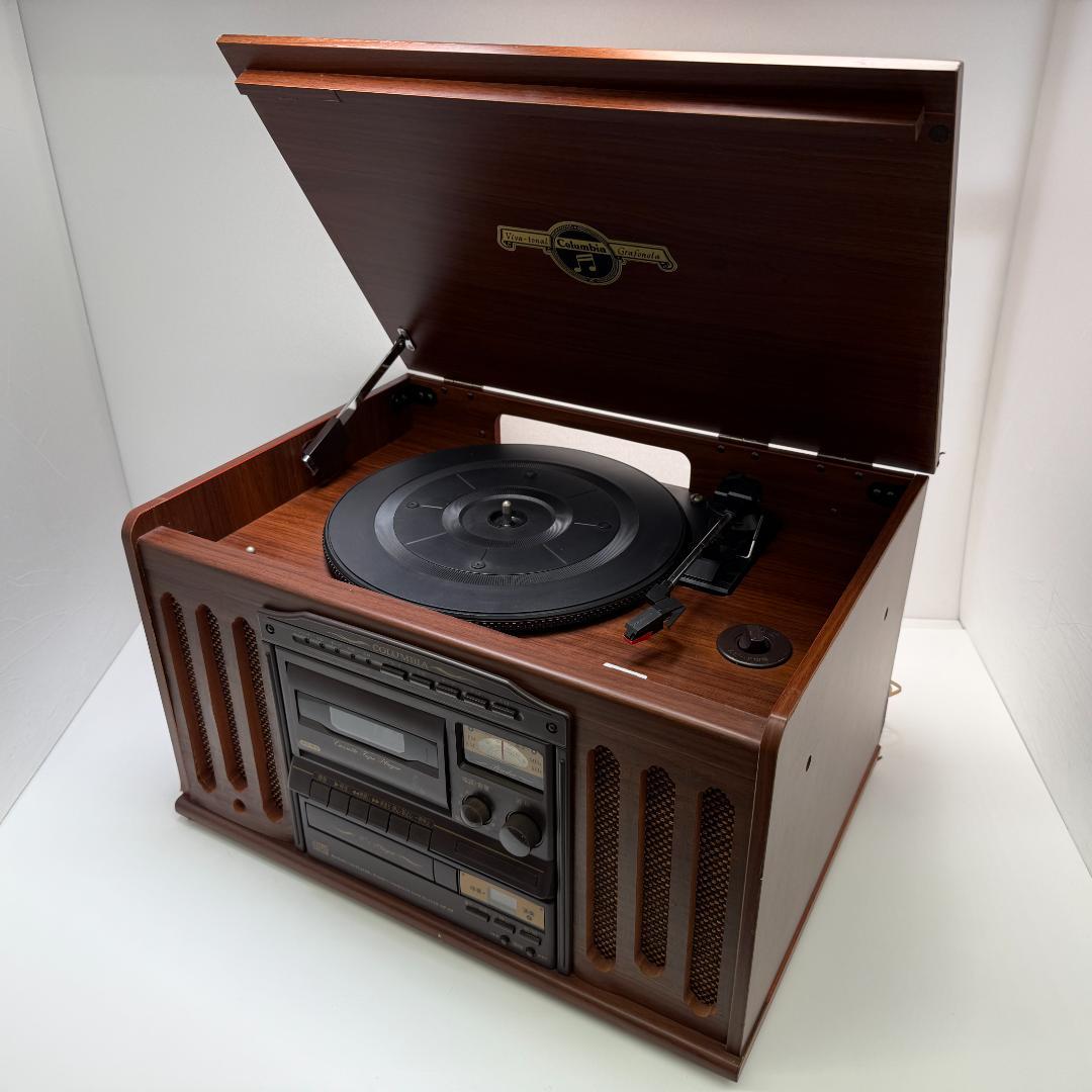 コロンビア GP-28 CD/カセット/レコード/ラジオ 動作確認済み コロムビア（COLUMBIA）音響箱 ラジオ・カセットテープ・LP・CD (GP-28