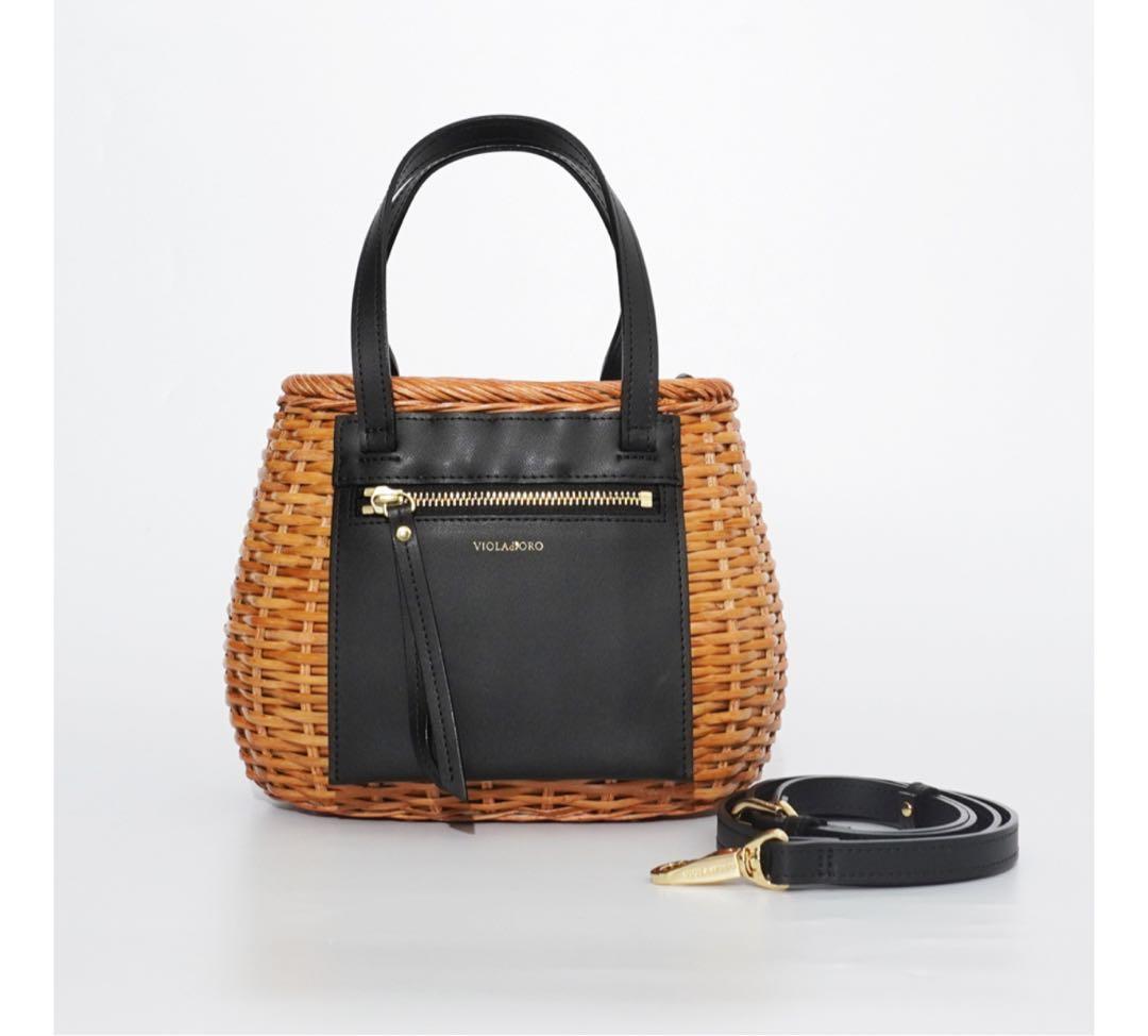 VIOLAdORO☆スプリットラタン ポケットトートバッグ VIOLAd'ORO】スプリットラタンxレザートートバッグ＿250502007852 | E