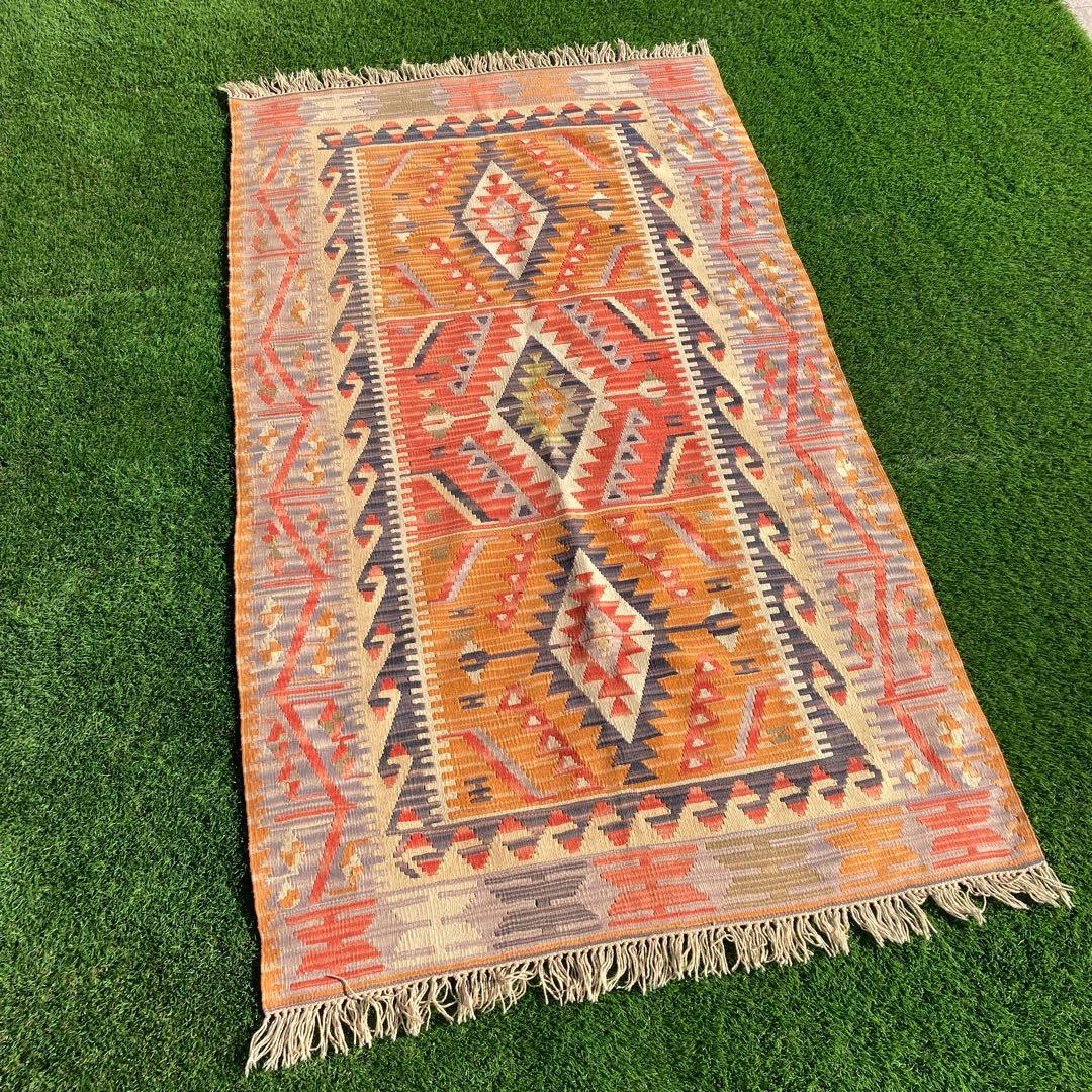 キリム　オールドキリム　トライバルラグ　 104×197cm 黒羊毛 ブラックウール 手織りオールドキリム ヴィンテージ トライバル