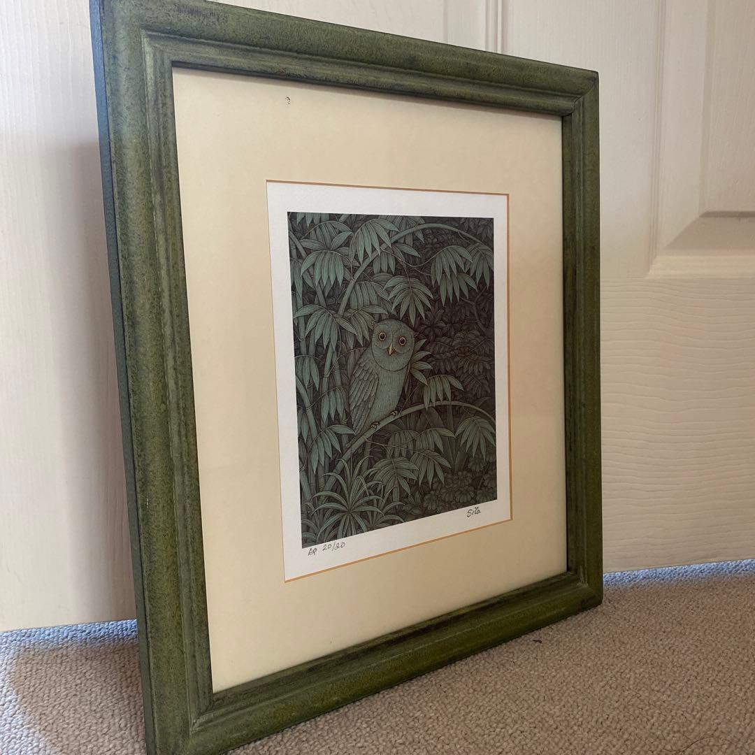 バリ ワヤンシーラ氏版画 AP サイン入りOwl House