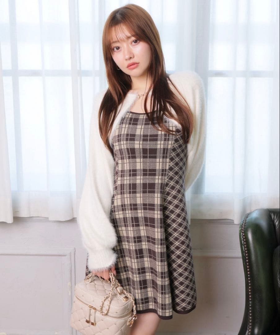 愛嬌♡ LIP SERVICE / フェザーチェックアンサンブルワンピース LIP SERVICE（リップサービス） ワンピース フェザーチェック