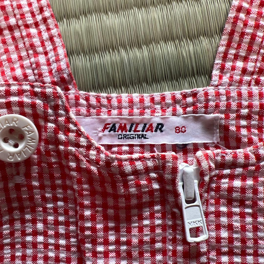 FAMILIAR 赤いチェック柄ロンパース 80 - メルカリ
