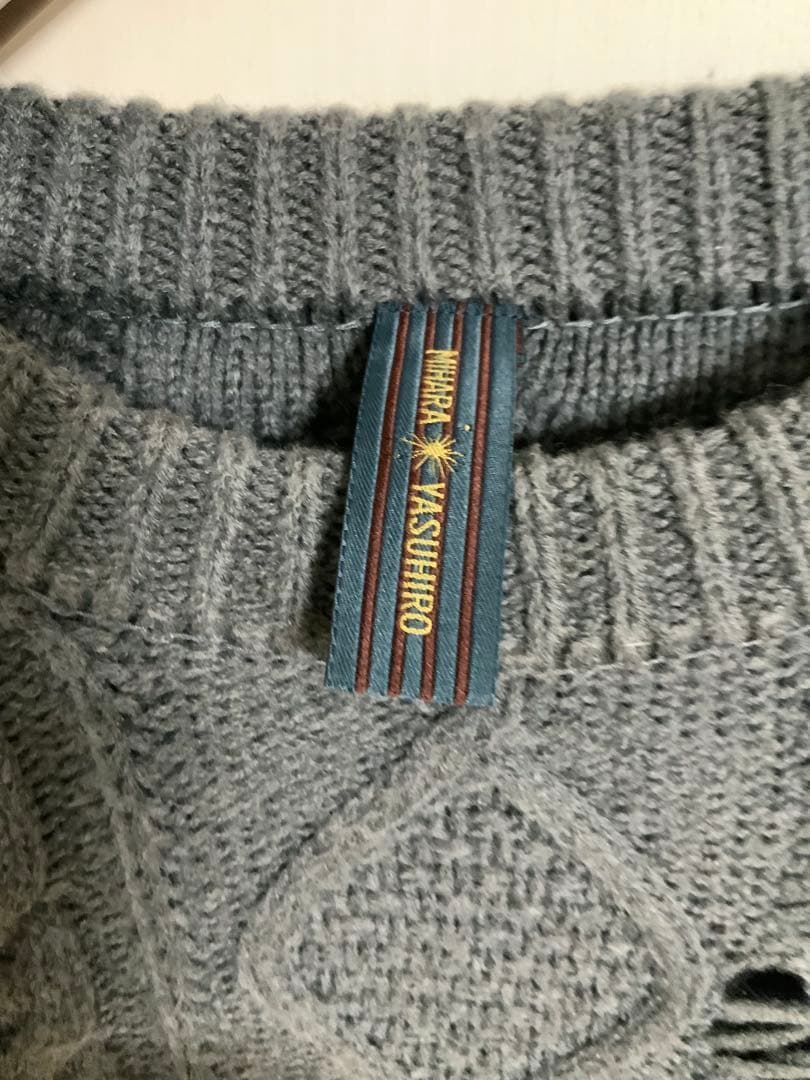 値下げ希望可 ミハラヤスヒロ ダメージ ケーブルニット グレー - メルカリ