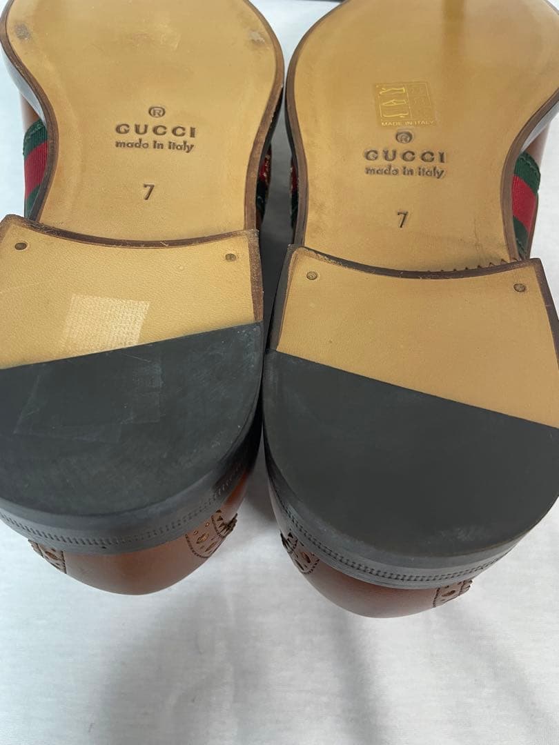 2D110 GUCCI グッチ レザーローファー ライトブラウン 26.0cm