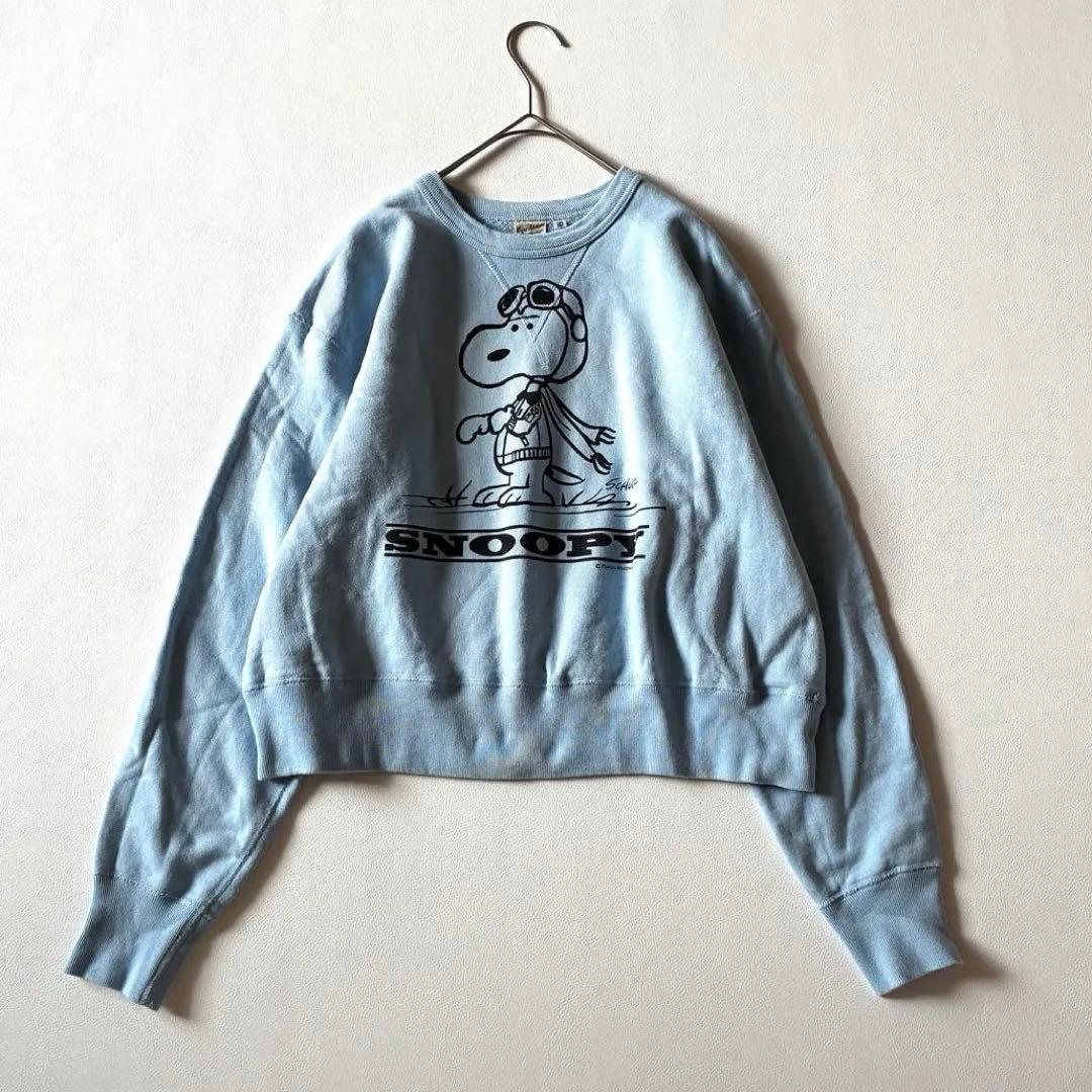 バズリクソンズ　BEAMS BOY　別注　クルースウェット　スヌーピー　サックス バズリクソンズ BEAMS BOY 別注 クルースウェット スヌーピー サックス