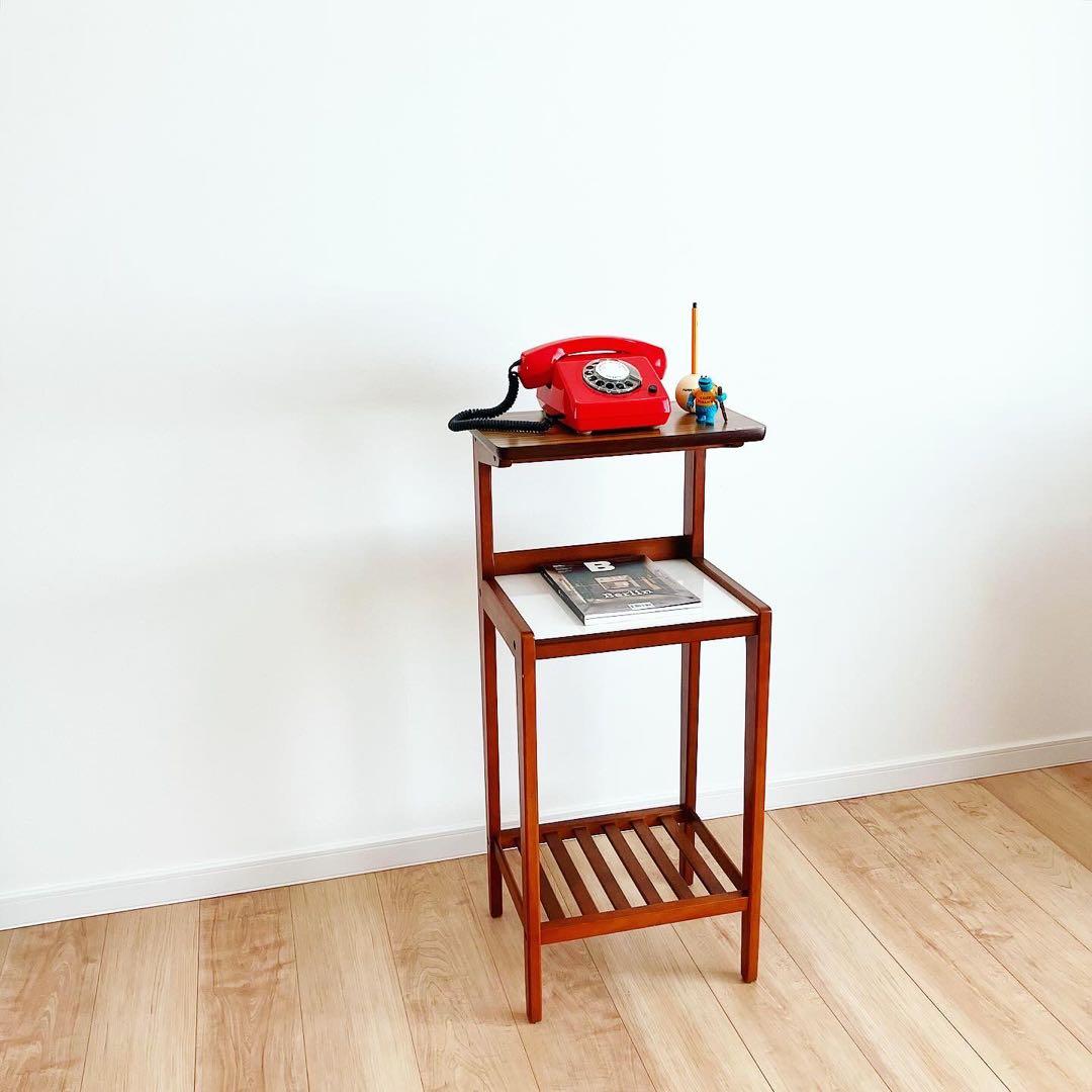 オールドカリモク　電話台　シェルフ　レトロ家具　古家具　ビンテージサイドテーブル オールドカリモク サイドシェルフ 電話台 レトロ ミッドセンチュリー