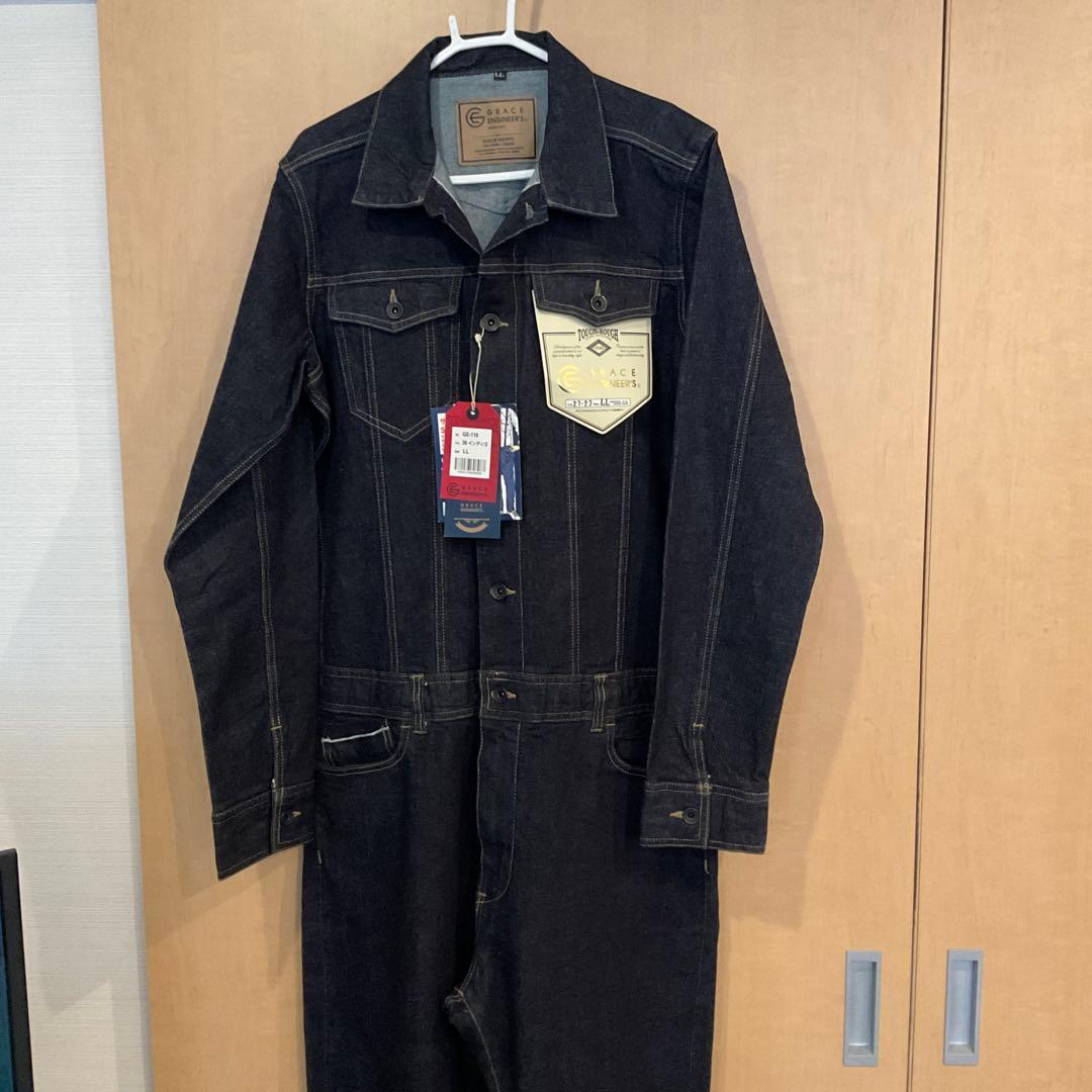 フ*ン様 タグ付き 新品　グレースエンジニアーズ　デニム つなぎ　XL　濃紺　セ GRACE ENGINEER'S(グレイスエンジニアーズ)」ボタンフライデニムツナギ