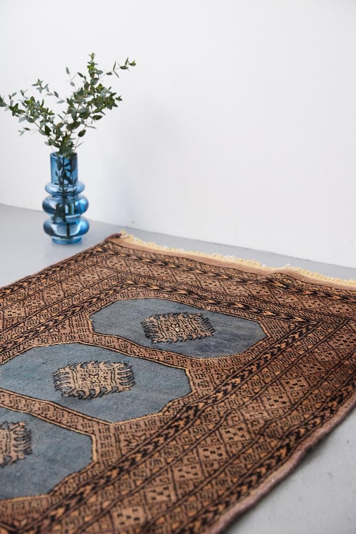 ヴィンテージラグ トライバルラグ ラホール産（119×76cm）青 茶 グレー