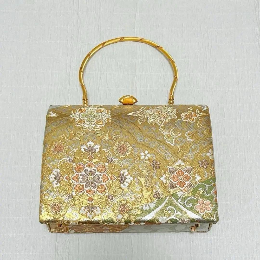 神田胡蝶　和装バッグ　フォーマル　正絹帯地　金銀糸　ゴールド 銀座【G-1717】東京神田胡蝶製 フォーマル 草履・バッグセット 金色