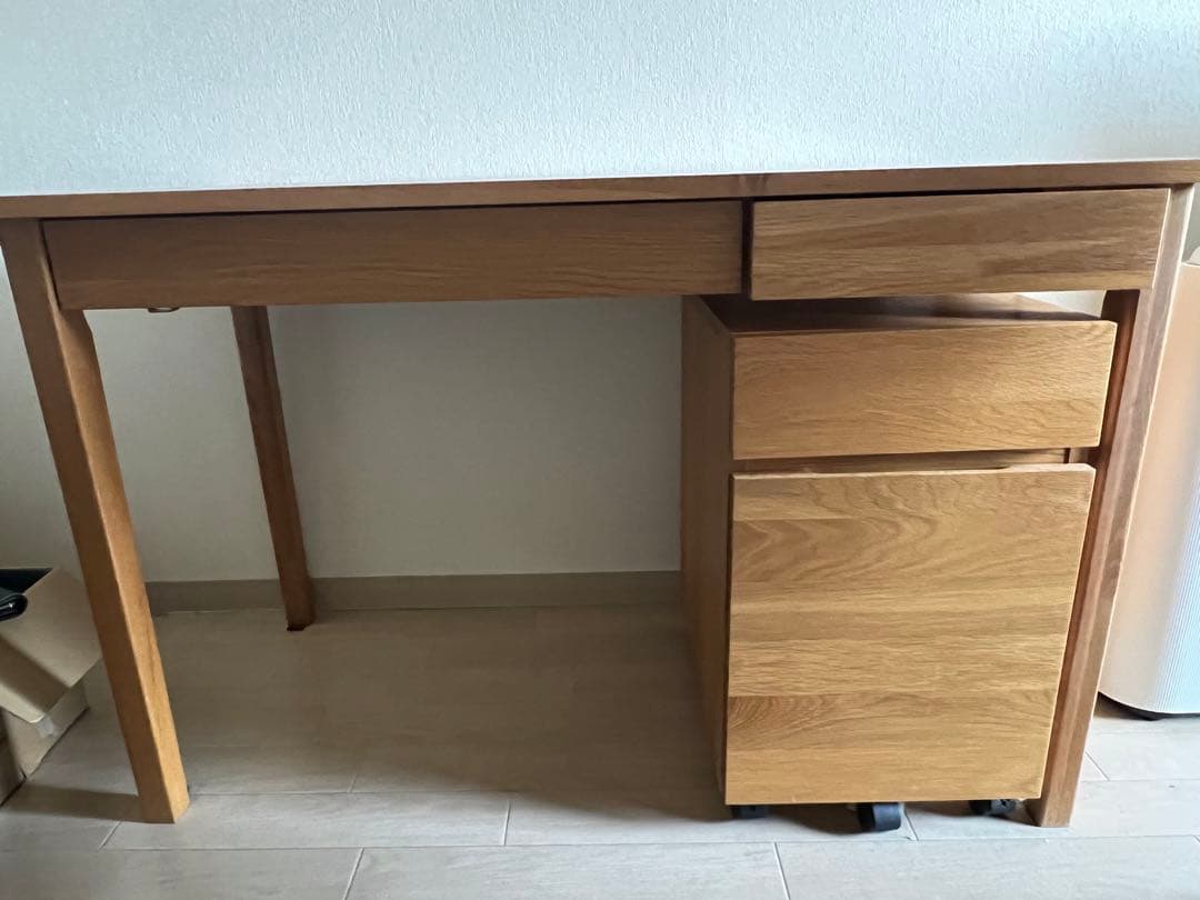 学習机　無垢材デスク　キャビネット付　無印良品　引取限定 木製デスク キャビネット 上置きセット | 無印良品