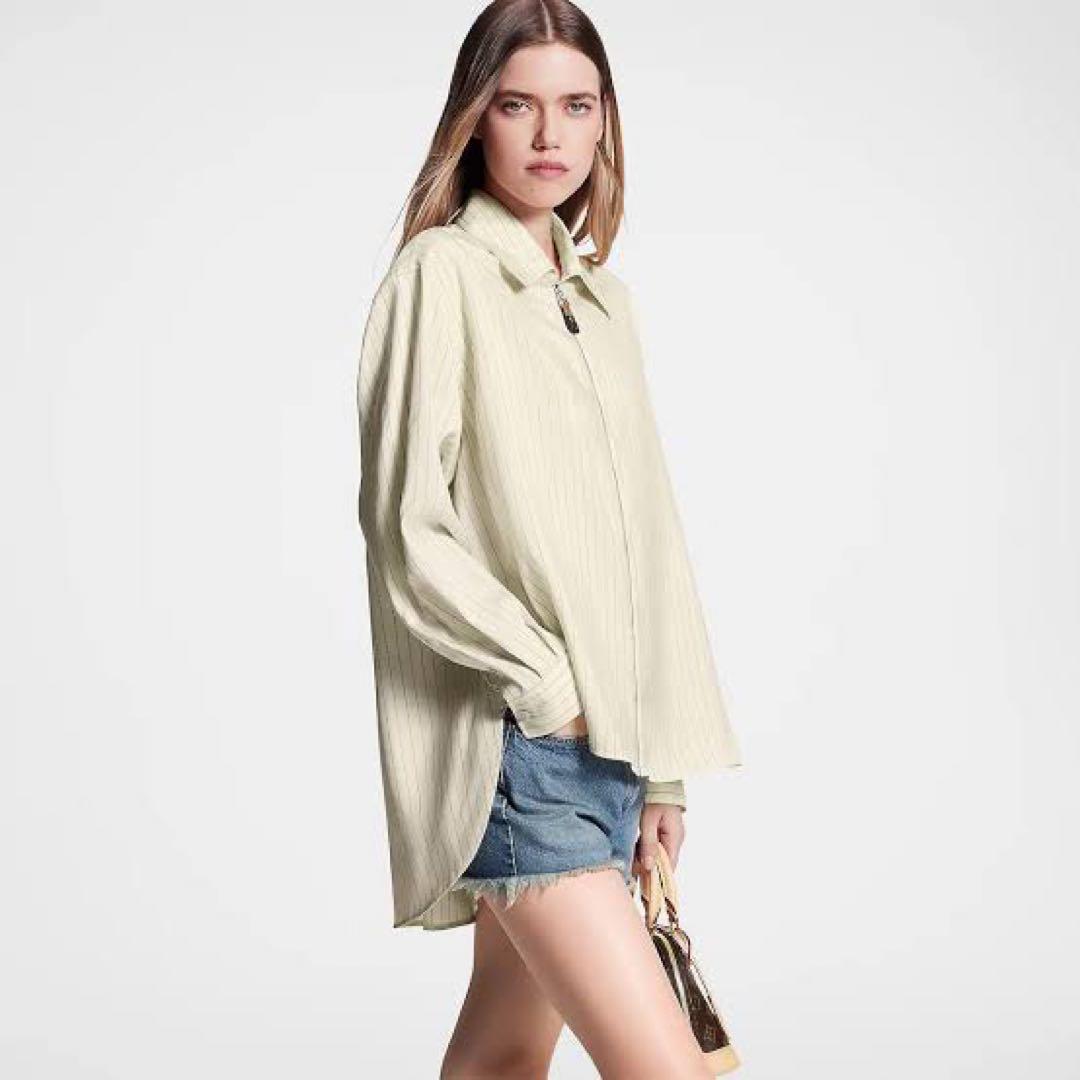 広瀬すず着用 Louis Vuitton ピンストライプシャツ 広瀬すず】 トップス ピンストライプディップドヘムジップアップシャツ