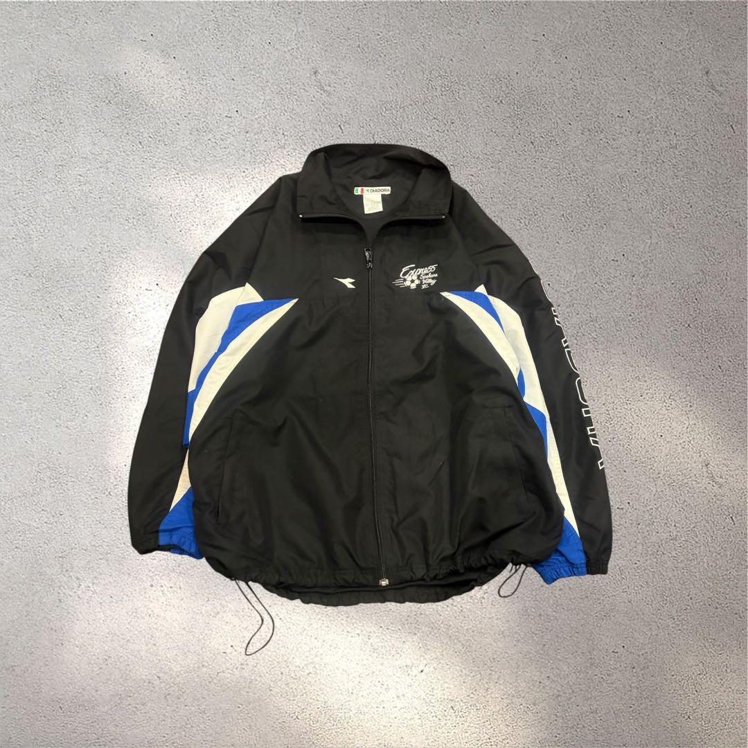 90s ディアドラ トラックジャケット 刺繍 L 黒 短丈 ギミック y2k