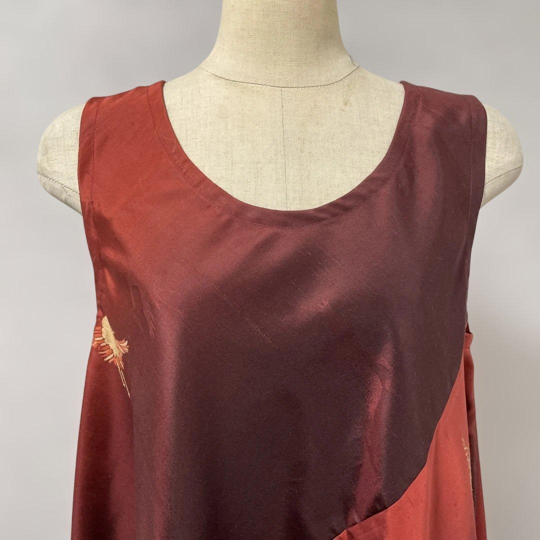 着物ワンピーステントラインマキシ丈《14》紬や大島紬等《7マルキ含む》M〜L