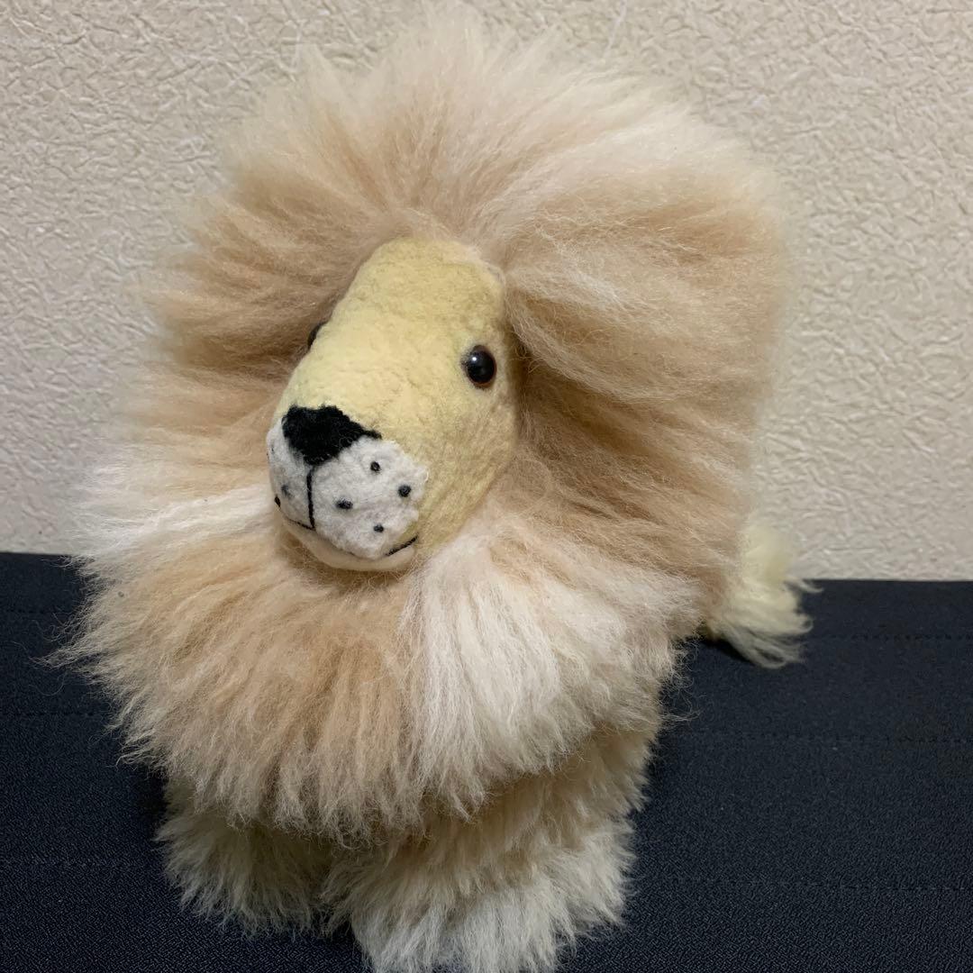 ‼️28cm‼️ ベビーアルパカ100%毛革 自然な色　ライオンぬいぐるみ　人形 アルパカ毛100％ ぬいぐるみ ライオン