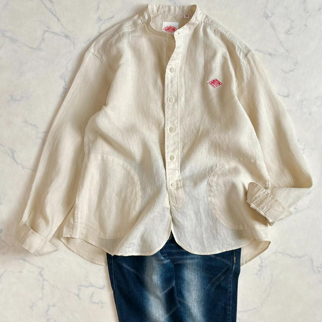 極美品♪ダントン リネンシャツ 長袖 麻100% バンドカラーベージュ fu7