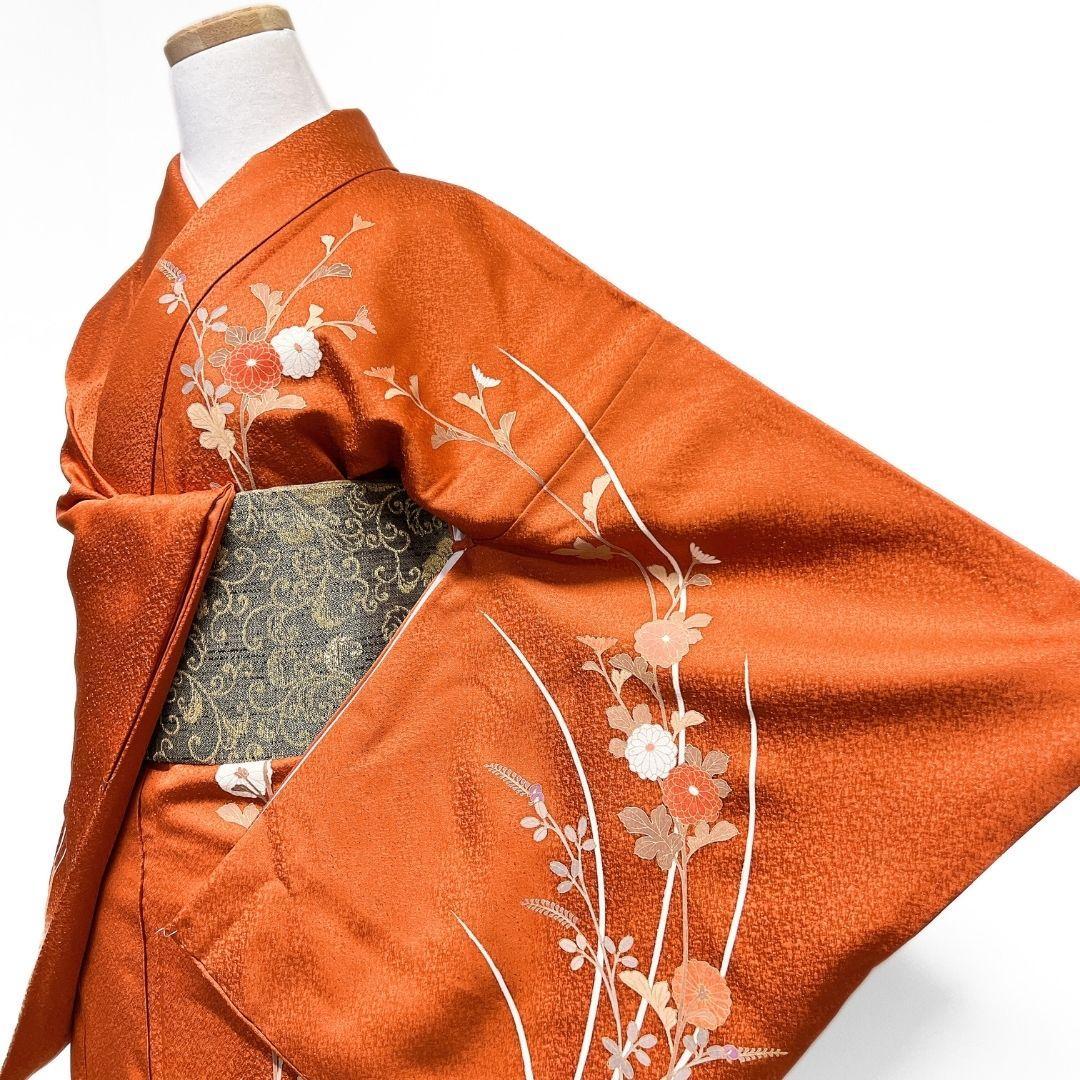 金彩 訪問着 身丈171 裄64 菊花 扇 楓 正絹 着物 022b p - メルカリ