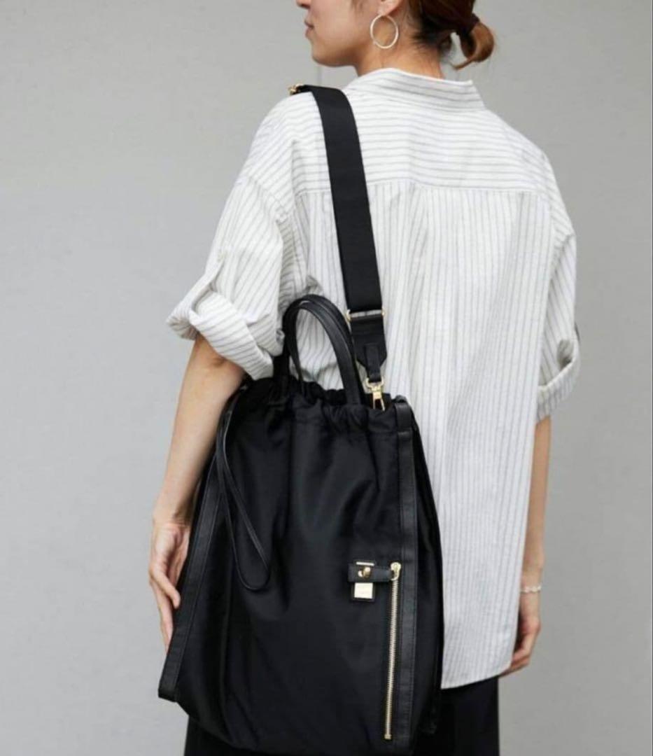 美品 ORSETTO オルセット ナイロンサイドジップトートバッグ 2way 黒