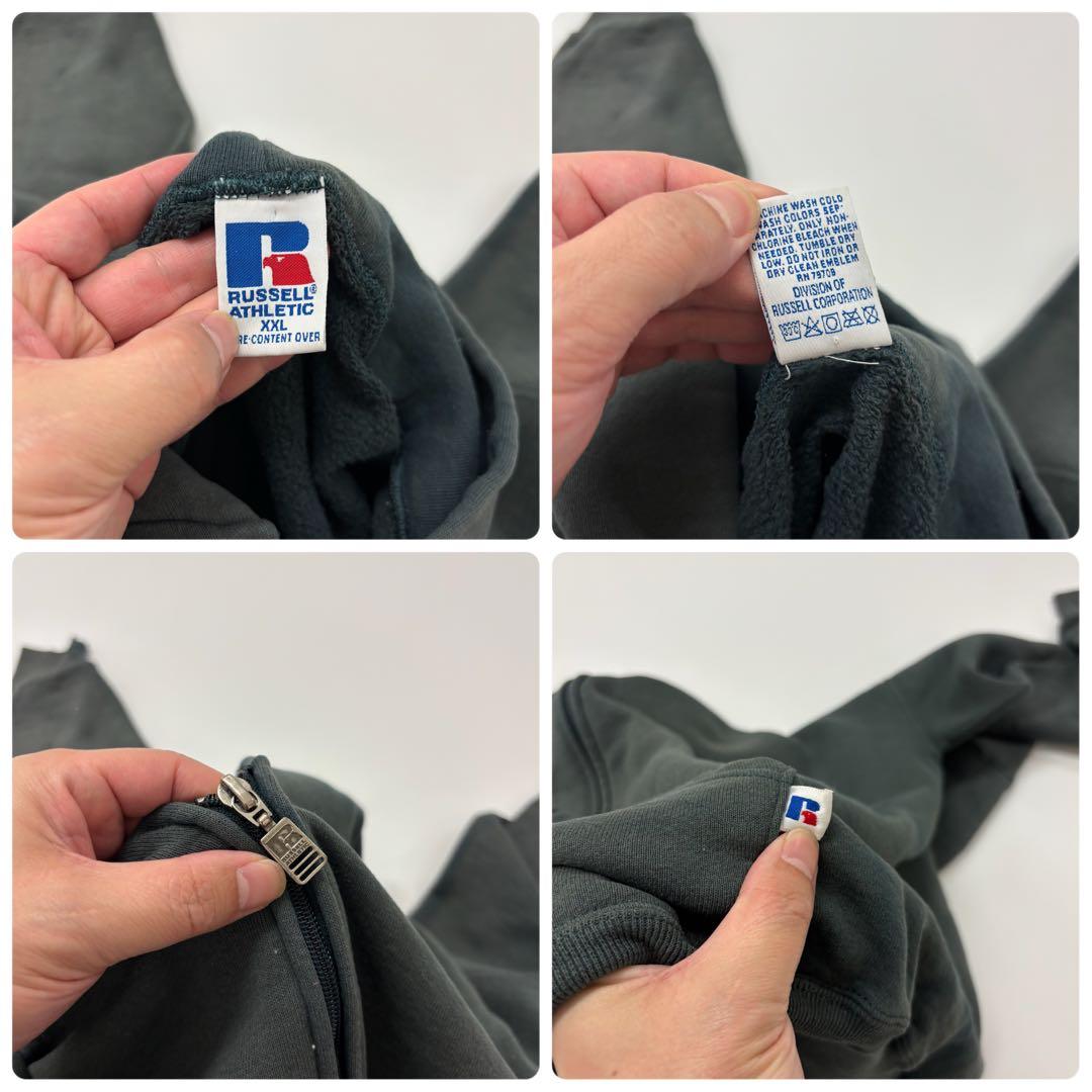 90s ラッセル 鬼 フェード 無地 フル ジップ スウェット パーカー XXL
