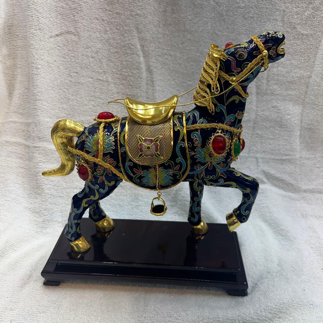 中国工芸 七宝焼 馬 金工細工馬置物 - メルカリ