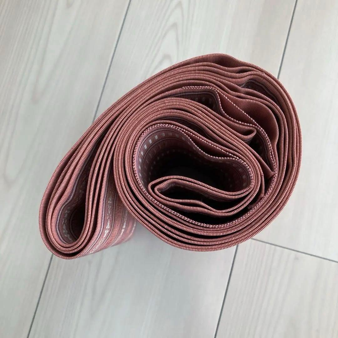 本場筑前博多織　半幅帯　縞模様　正絹　ピンクベージュ　No.7-22