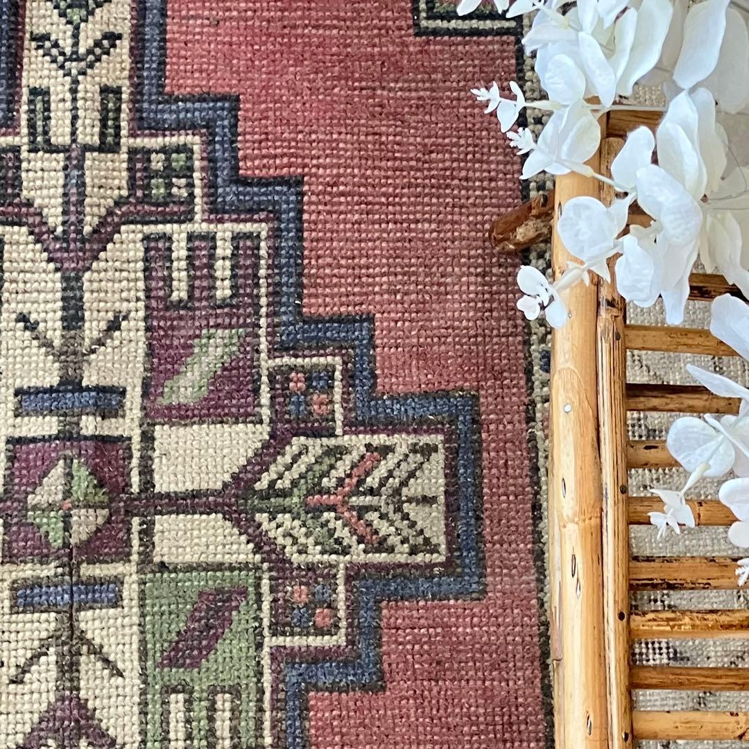 大きめ63×119上質くすみ大人ピンク グレーメダリオン トルコ