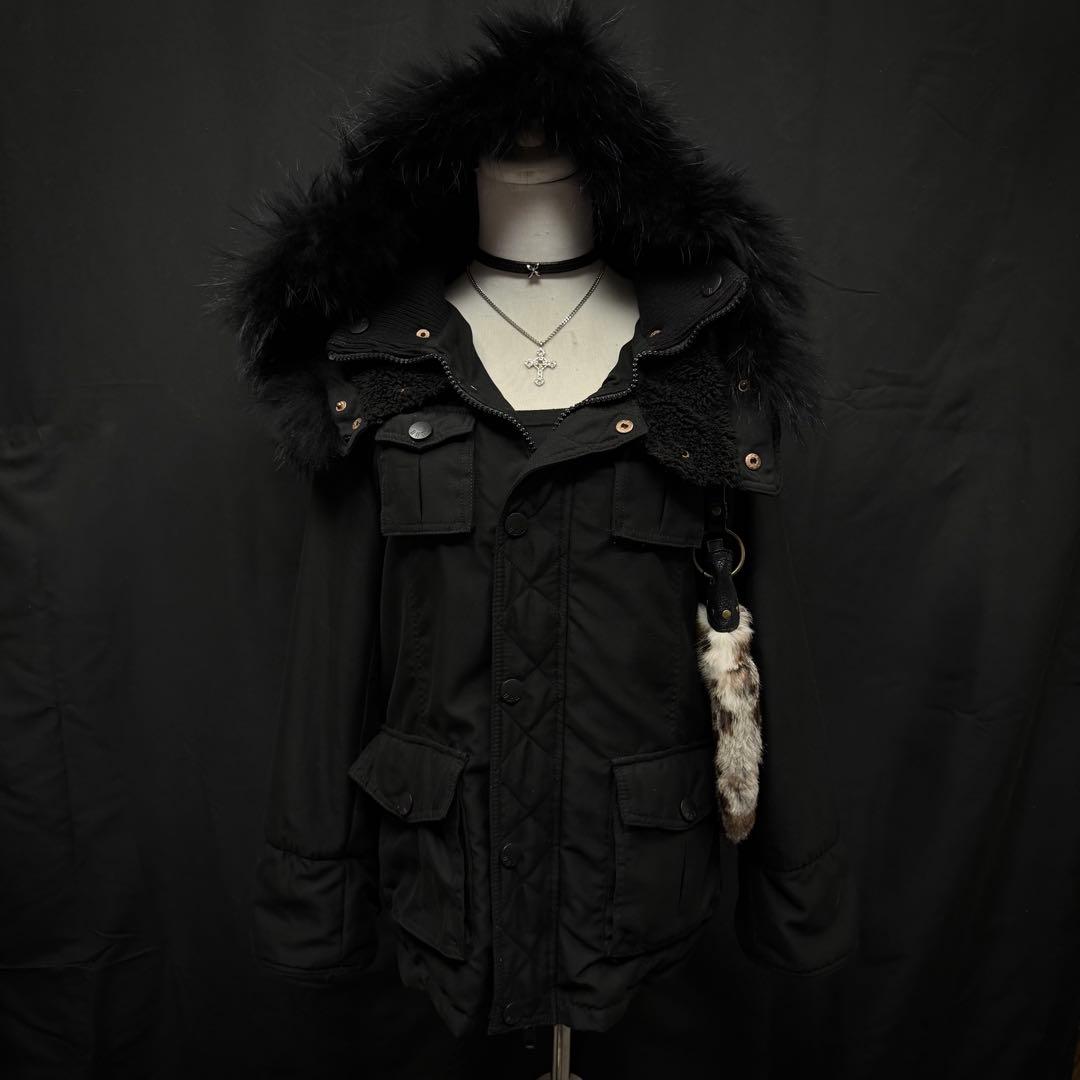 平成ギャル y2kグランジ ダークコア リアルファー付き モッズコート N