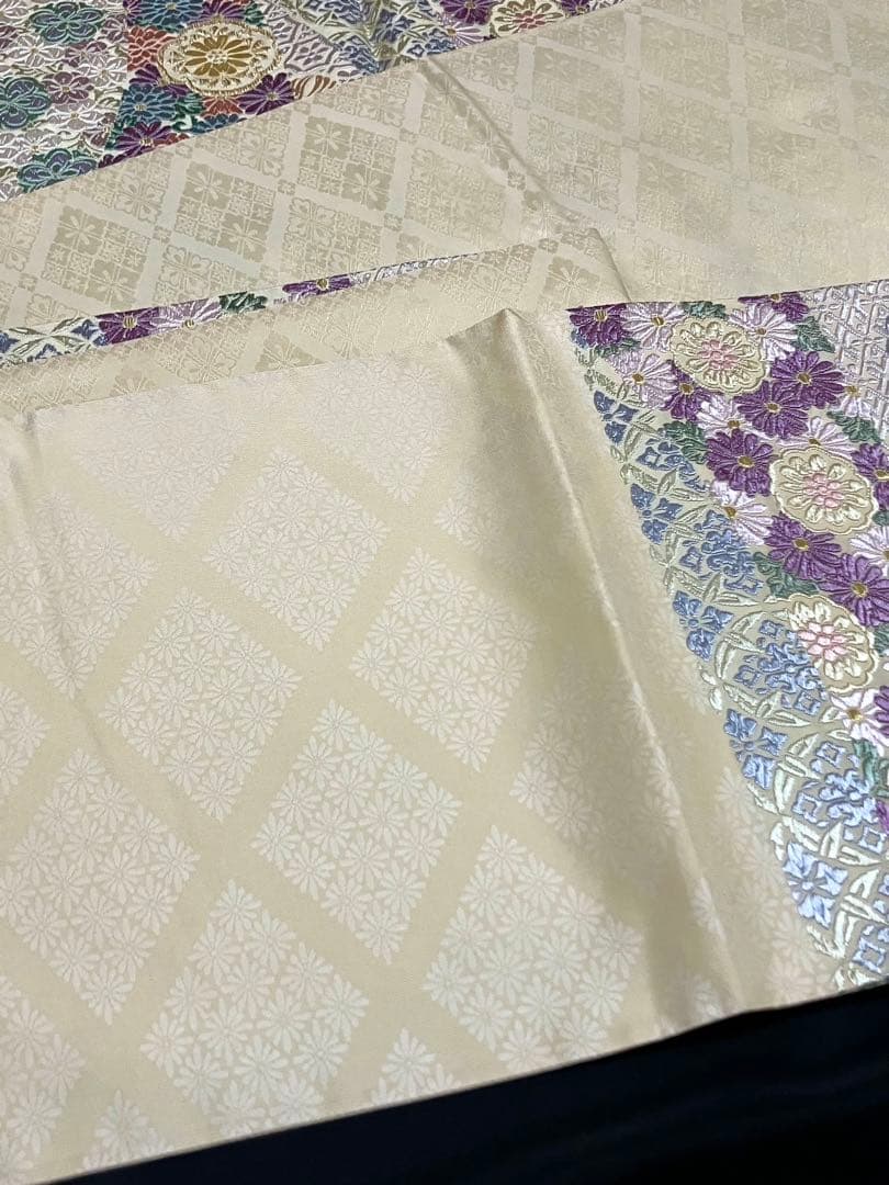 唐織春秋 袋帯 六通柄 正絹 新小石丸 花文 菊 桜 吉祥文様 美品 イ6362