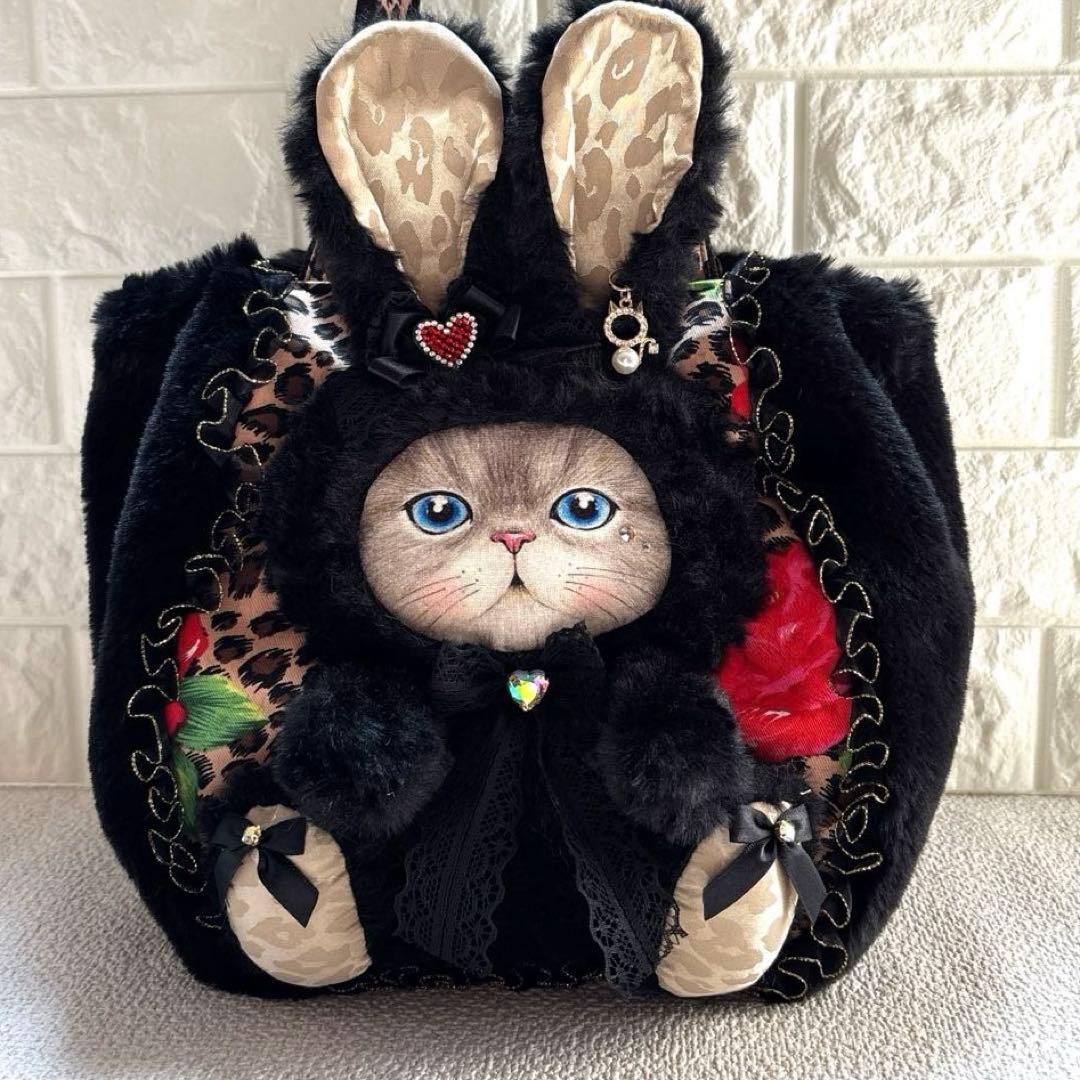 牡*❁様 コヤンイサムチョン　ハンドメイド　ファーバッグ　ヒョウ柄黒　ルミちゃん ゆ*ら様 コヤンイサムチョン☆横長トートバッグ ヒョウ柄＆ボアキルト