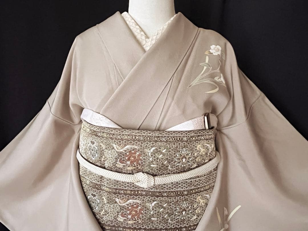 訪問着】京加賀友禅 松本健一 優美な手描き友禅 亜麻色 ＋ 身幅直し