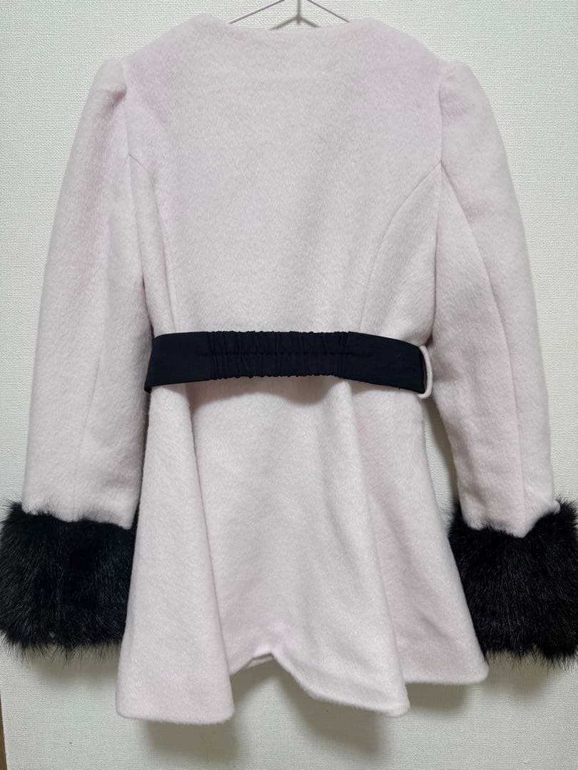 pium コート ハートボタンリボンベルトシャギーコート ピンク