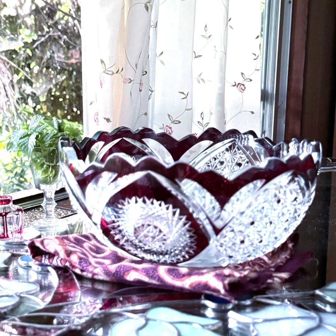 Y様へ感謝お嫁入り‼️涼やか星丸紋切子ボウル1客 錦手牡丹唐草小皿10客