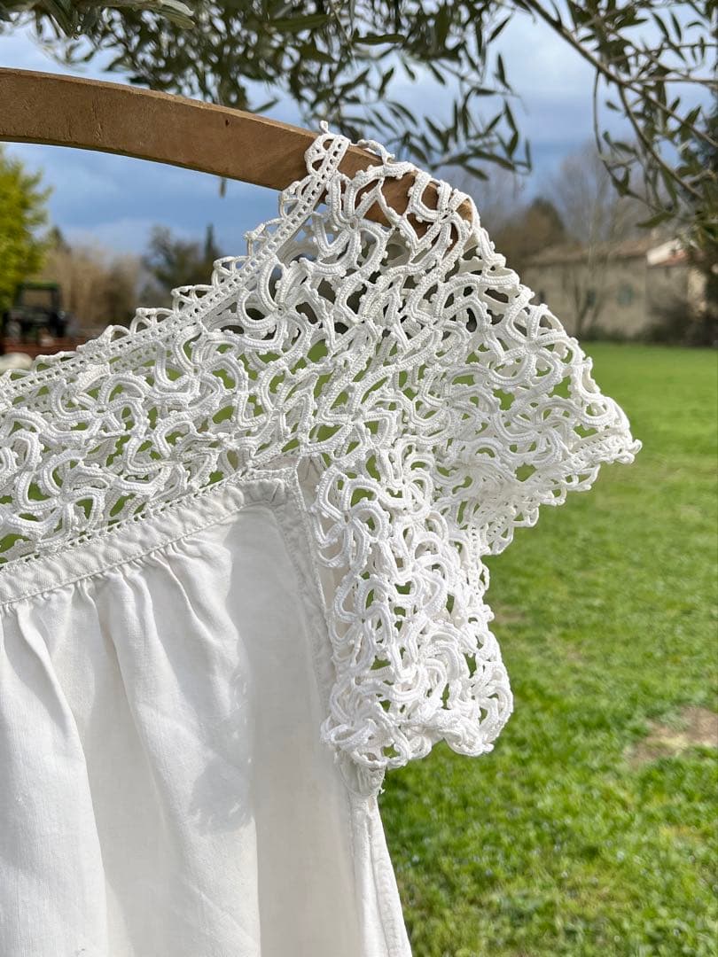 ◇フランスアンティーク｜手編みレースのナイトドレス、リネン