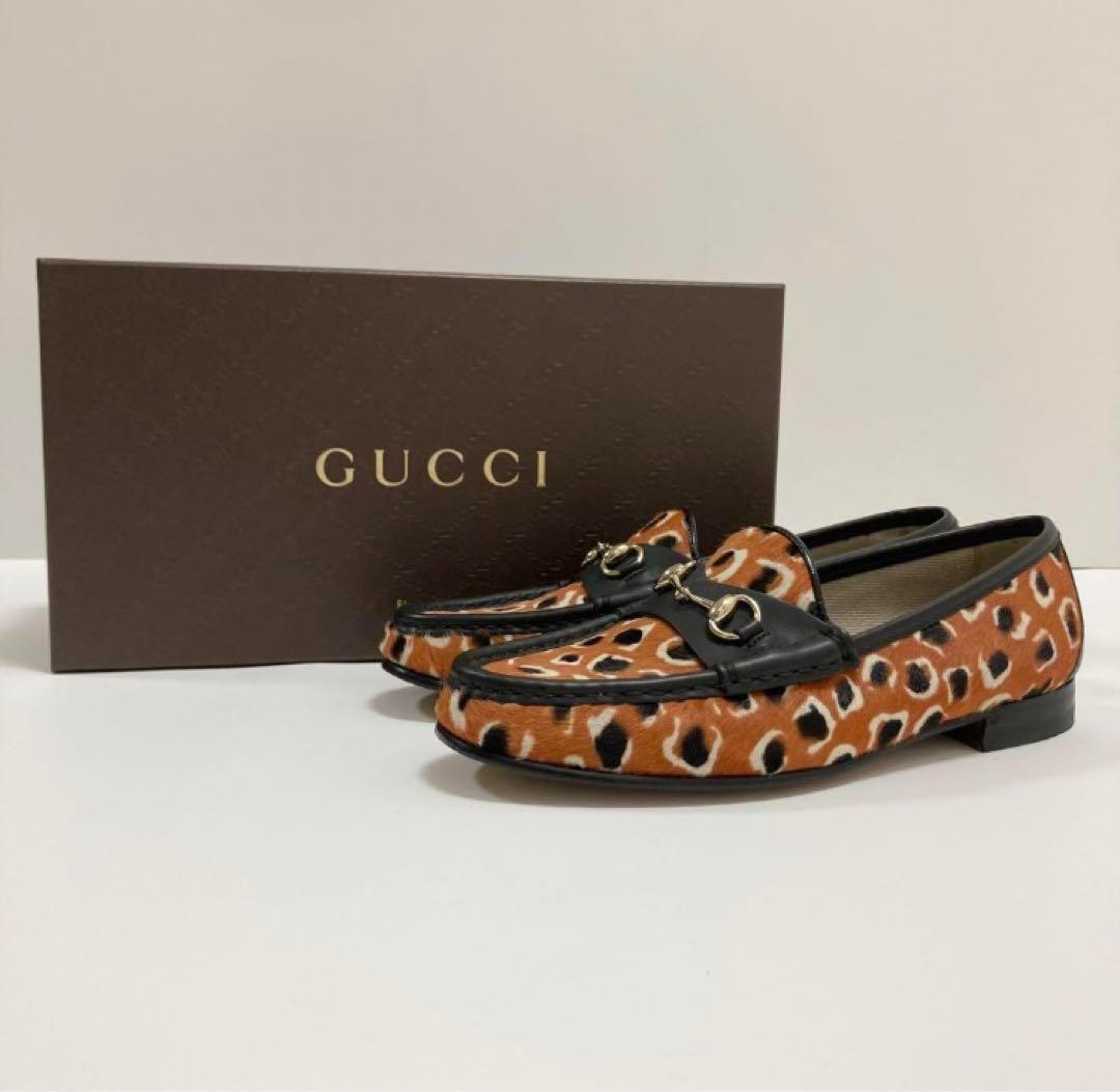 極美品】グッチ ローファー ホースビット レオパード ヒョウ柄 23cm
