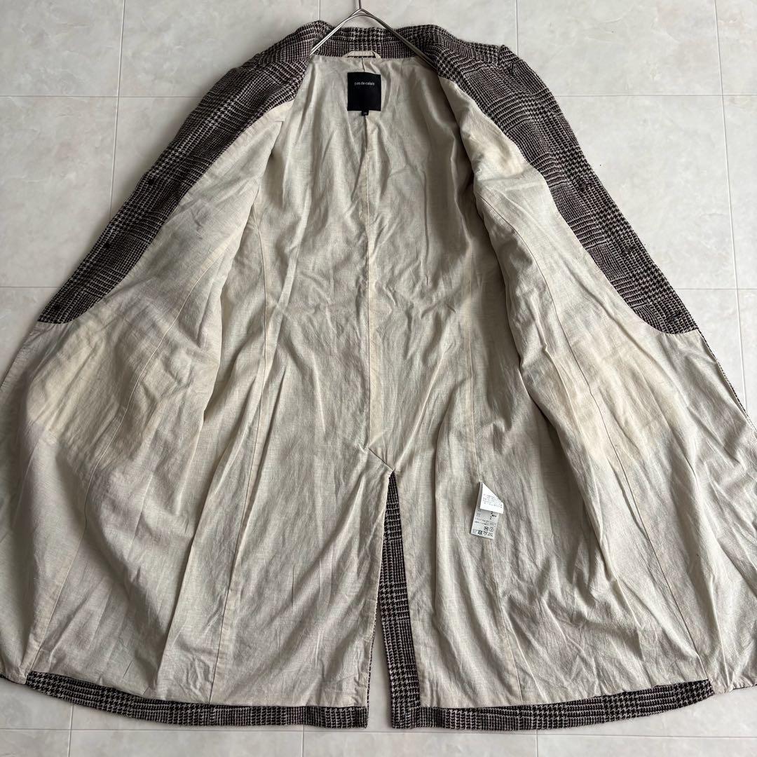 pas de calais ノーカラー ロングコート 茶系36 グレンチェック - メルカリ