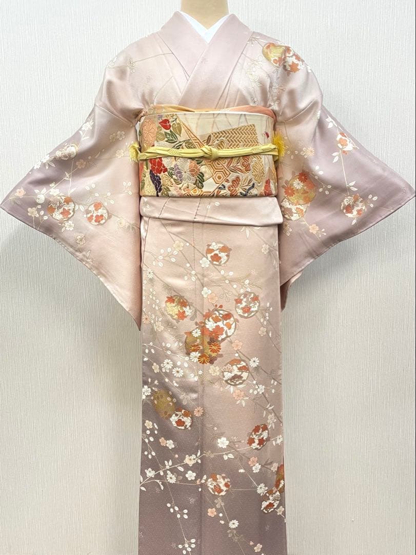 梅乃【155】正絹 訪問着 フルセット 美品 入卒式 お宮参り 七五三 桜色 -