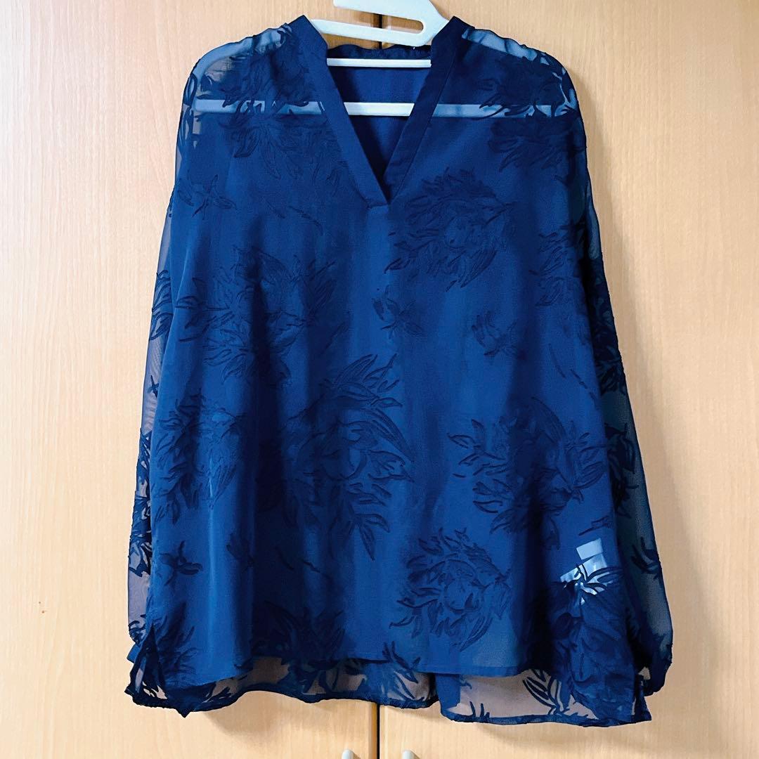 スキッパーネックオパールブラウス ネイビー アニュアンス - メルカリ